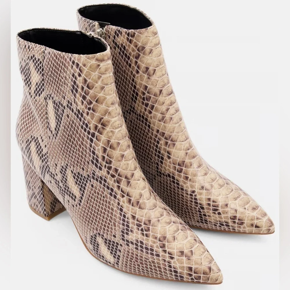 Marc Fisher Women Medium Snakeskin Pointed Ankle Boots, Brown/Black